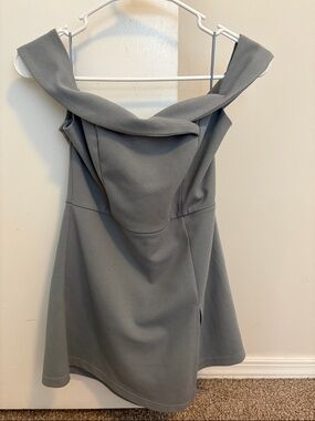 Off-Shoulder Mini Romper in Blueish/Gray